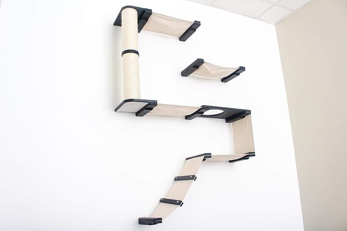 CatastrophiCreations Deluxe Cat Fort Wall Mounted Lounge, Climb and Play Furniture Cat Tree Shelves - Onyx/Charcoal Gray, One Size