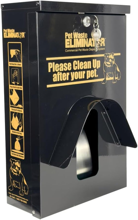 Dog Waste Station Dispenser Box, Fits Any Dog Poop Bag, Made of Rust-Proof Aluminum, Pet Waste Bag Dispenser with Lock and Rainguard, For Commercial Use, Parks, Condos & HOA (No bags included) (Black)