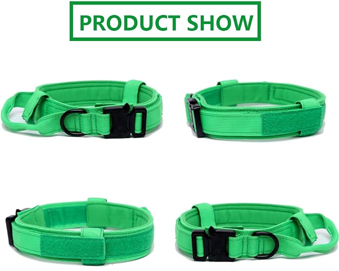 Tactical Dog Collar for Large Dogs with Control Handle,Bright Green,M | 1000D Heavy-Duty Nylon Fabric,Quick-Release Metal Buckle,Adjustable Fit,Soft-Padded Webbing,D-Ring,for Training & Hiking