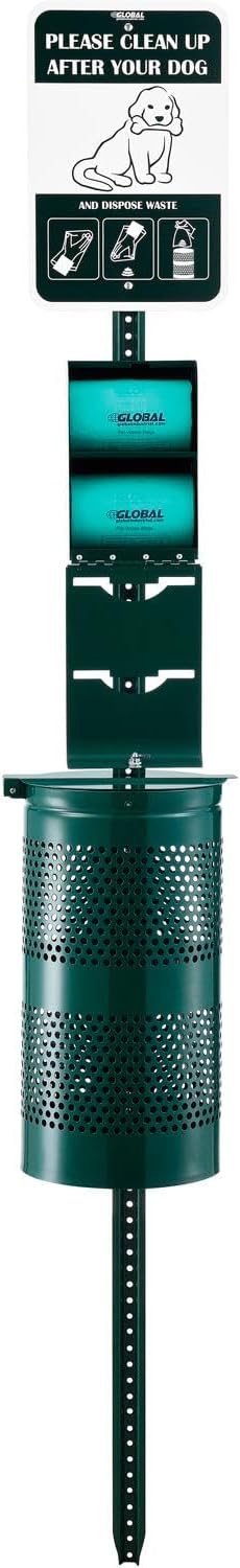 Global Industrial Pet Waste Station with Tie-Handle Waste Bags, Green