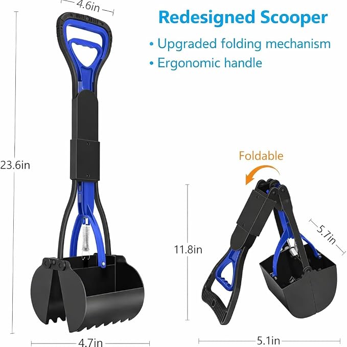 24 Inch Heavy Duty Foldable Pooper Scooper for Large, Medium & Small Dogs, Durable Springs, Interlocking Serrated Jaws, One-Hand Operation, Premium Outdoor Waste Pick-Up Tool