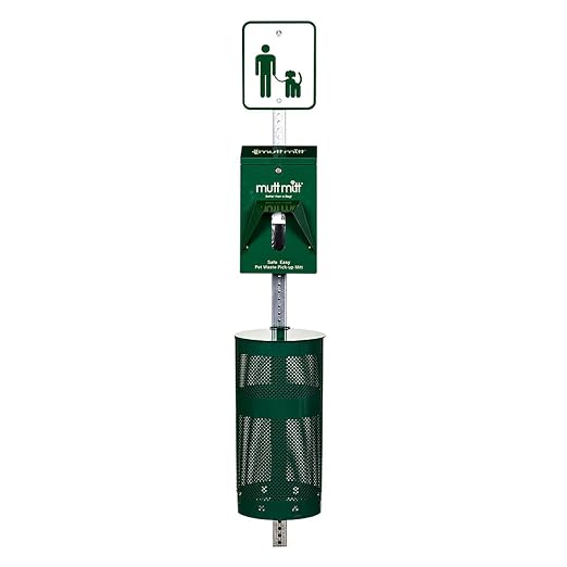 Mutt Mitt® Aluminum Dog Waste Station - Gloss Green | 2-Ply | Complete aluminum station with 400 header bags, 25 liners, 12-gal can, locking dispenser, post & hardware included