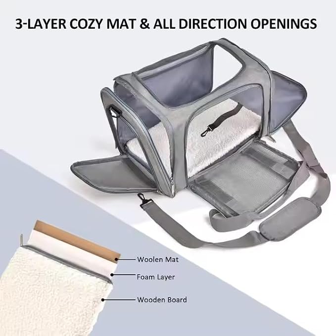 Durable Expandable Pet Carrier - Airline Approved Cat Bag for Travel, Comfortable & Breathable, Ideal for Cats and Small Dogs, Perfect for Short and Long Trips