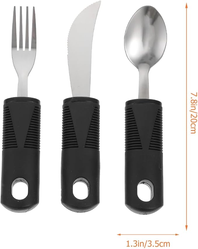 Healifty Adaptive Utensils Anti-Shake Tableware Set 3-Piece Non-Weighted Non-Slip Raised Handle Cutlery 7.87 Inch Fork Spoon Cutter for Elderly Arthritis Tremor Support