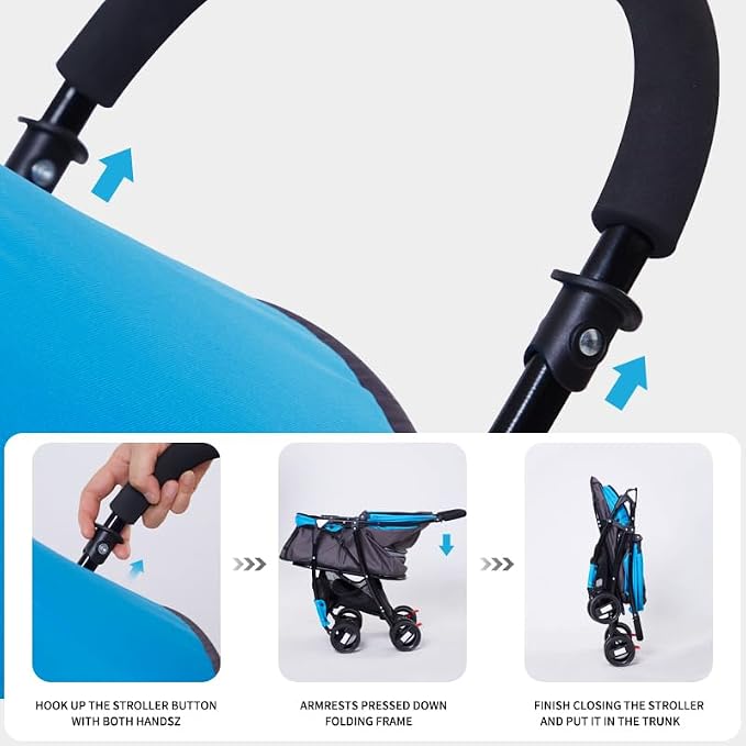 4 Wheels Pet Stroller,Easy-Foldable Dog Cat Cage Jogger Stroller with Weather Cover for All-Season,Storage Basket and Visible Mesh for Small/Medium Pets up to 33lbs (Blue)