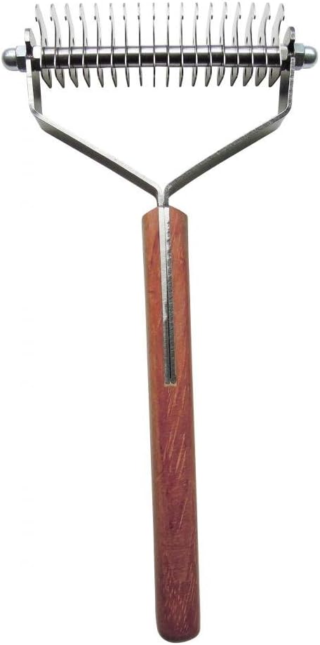 Mars Coat King Double Wide Dematting Undercoat Grooming Rake Stripper Tool for Dogs and Cats, Stainless Steel with Wooden Handle for Thick Coats, 18-Blade Stripper for Groomers, Pet Owners