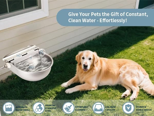 Automatic Water Bowl for Dog Large Size,Animal Drinking Water Bowl,Outdoor Dog Water Bowl,304 Stainless Steel Water Bowl with Float Valve, Drain Hole, Pipe,for Poultry and Livestock