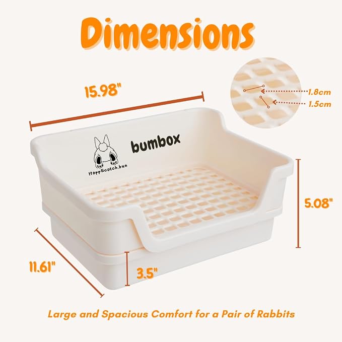 HoppScotch.bun Bumbox Large Rabbit Litter Box, 15.75" Training Cage with Plastic Grid for Small Animals, Indoor/Outdoor, Cream (Pack of 2)