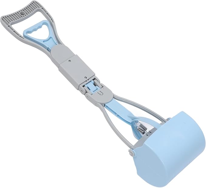 Focket Dog Poop Scooper, Foldable Handle Large Opening Heavy Duty, Pooper Scooper for Large Dogs with Serrated Grip for Easy Grass Gravel Pickup (Blue)