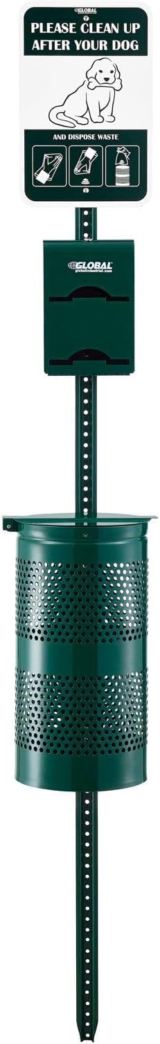 Global Industrial Pet Waste Station with Tie-Handle Waste Bags, Green