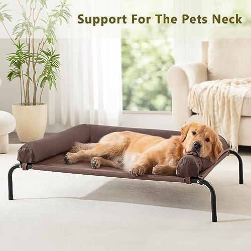 Cooling Elevated Dog Bed - Outdoor Medium Raised Dog Cot W/Breathable Mesh | Portable Pet Cot W/Removable & Waterproof Bolster,Elevated Dogs Beds