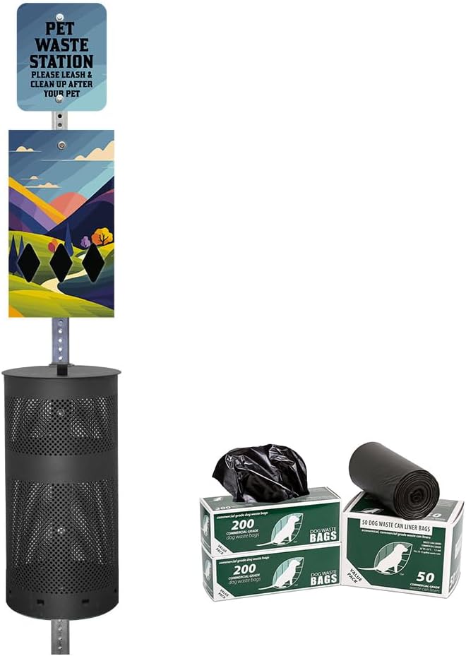 Zero Waste USA - Aluminum Dog Waste Station - Countryside | Matte Black | DISPENSE-ART™ UV-printed aluminum station, 25% larger bag storage, rust-proof commercial design for parks & properties