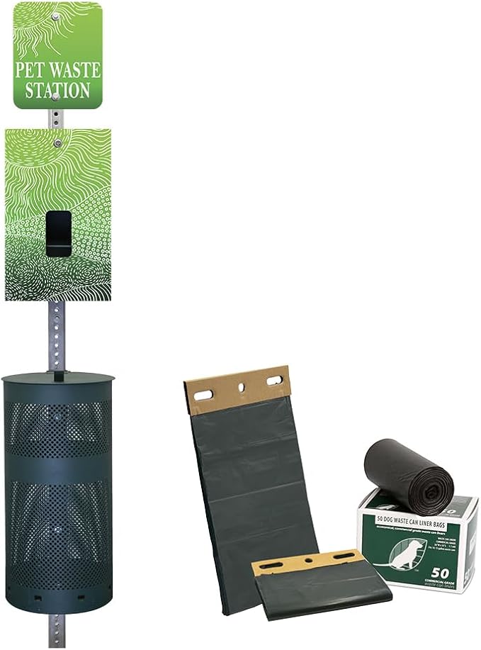 ZERO WASTE USA - Aluminum Dog Waste Station - Rolling Hills Green | Green | DISPENSE-ART™ UV printed aluminum station with MittN™ mitten bags, 25% more dispenser storage, commercial outdoor design