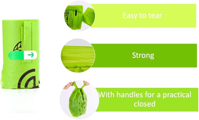 Compostable Dog Poop Bags with Handles 180 Count 12 Rolls Leak Proof and Strong Pet Waste Bags for Cats and Dogs