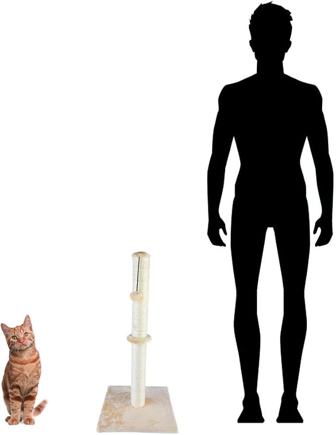 Dimaka 29" Height Tall Cat Scratching Post, Claw Scratcher with Sisal Rope and Covered with Soft Smooth Plush, Vertical Scratch [Full Strectch] for Standard Size Cats. (Beige)