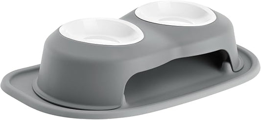 WeatherTech Double High Pet Feeding System w/Plastic Dog/Cat Bowls - 4" High Stand Dark Grey (PDHC1604DGDG)