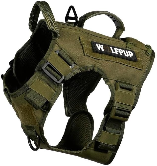 WOLFpak Tactical Dog Vest Harness No Pull Breathable (OD Green, X-Large) | Dual Grab Handles, 1000D Nylon, Four-Point Adjustment, MOLLE Attachment Panels, Three Storage Pockets, Metal Alloy Buckles