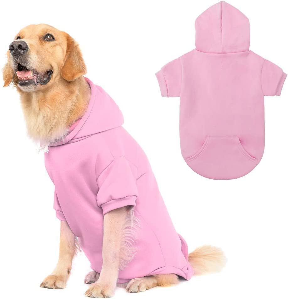 KOOLTAIL Basic Dog Hoodie - Soft and Warm Dog Hoodie Sweater with Leash Hole and Pocket, Dog Winter Coat, Cold Weather Clothes Sweatshirt for Small Medium Large Dogs Puppy Cat Boys Girls Pink L