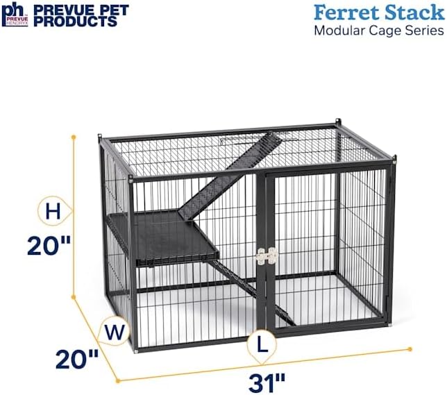Prevue Pet Products Ferret Stacking Cage Add-On Unit - Extra Level with Ramps and Platform for Modular Ferret Habitat, Accessories for Cage Expansion with Shelves & Ladders for Climbing - Black