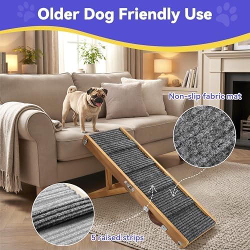 Pawaboo 2026 Upgraded Small Dog Ramp for Couch Foldable, 5 Ajustable Height | Height from 9.8" to 20.5", Portable Stable Pet Steps with Non-Slip Pad, Pet Ramps Use for Sofa Couch Stairs, Wood