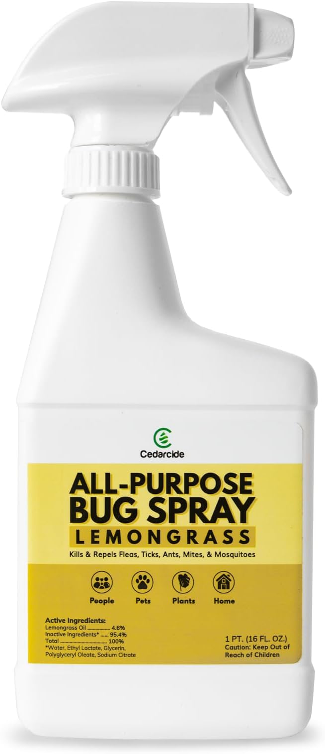 Cedarcide All-Purpose Bug Spray | Kill and Control Mosquitos, Fleas, Ticks, Ants | Made with Natural Essential Oils | Use on People, Pets & Kids (Lemongrass, Pint (16 Oz.))