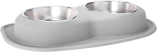 WeatherTech Double Low Pet Feeding System - Compact and Portable Dog/Cat Food and Water Station - 96 oz (12 Cups) Light Grey (DL9603LG)