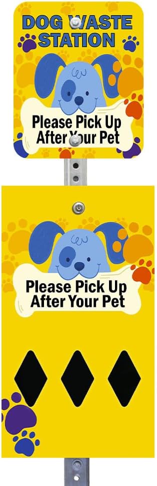 Zero Waste USA - DISPENSE-ART™ Mini Dog Waste Station - Cartoon Dogs | UV-printed aluminum bag station with 400 bags, 25% larger dispenser, installs beside existing trash cans, 10-year warranty