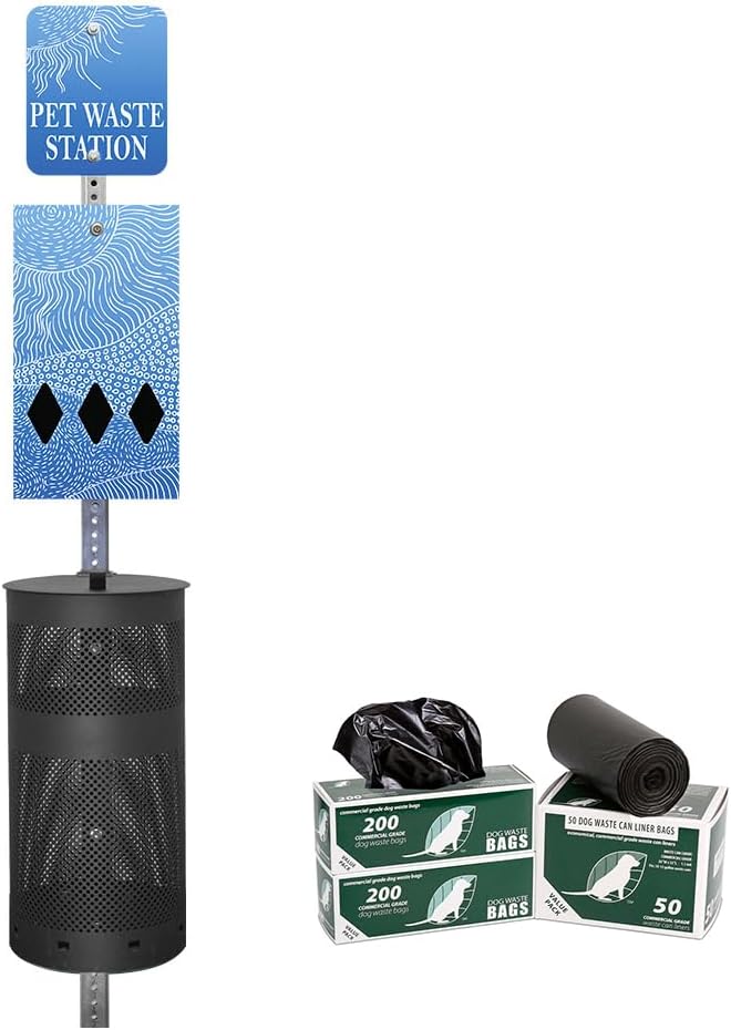 Zero Waste USA - Aluminum Dog Waste Station - Rolling Hills Blue | Black | DISPENSE-ART™ UV-printed aluminum station, 25% larger bag storage, rust-proof commercial design for parks & properties