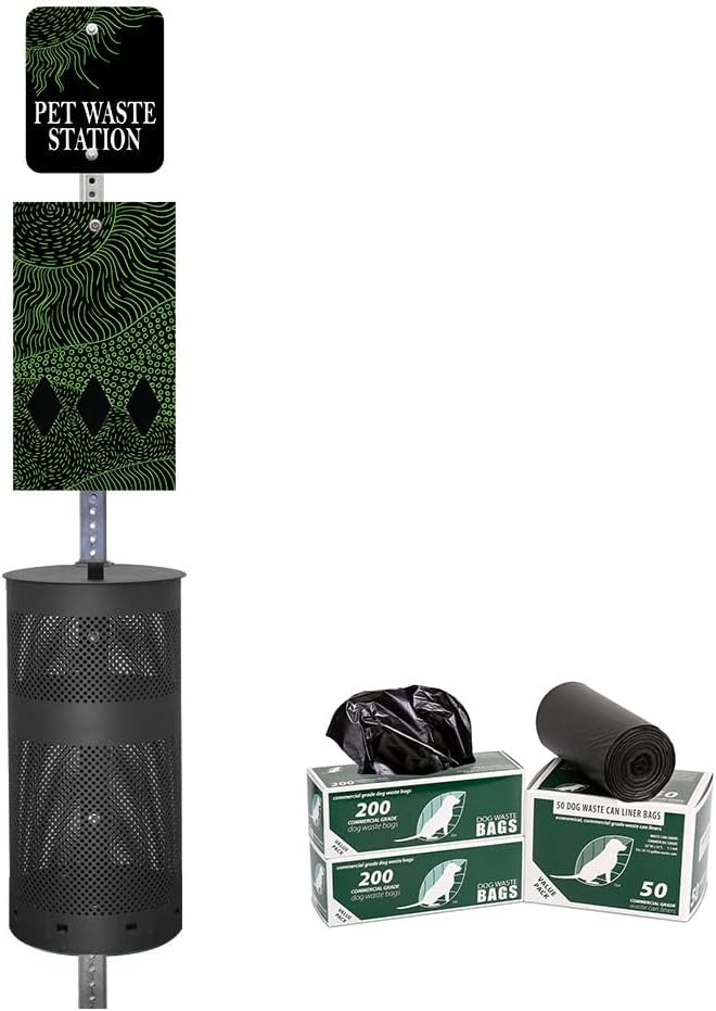 Zero Waste USA - Aluminum Dog Waste Station - Rolling Hills Black | Black | DISPENSE-ART™ UV-printed aluminum station, 25% larger bag storage, rust-proof commercial design for parks & properties