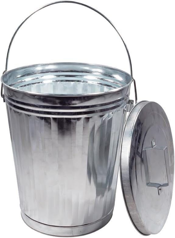Mytee Products 2 Pack Galvanized Trash Can w/Lid Ideal for Trailers - 6 Gallon Steel Mounted Small Outdoor Garbage Can for Home, Office, Bathroom, Kitchen - Fire and Heat Resistant