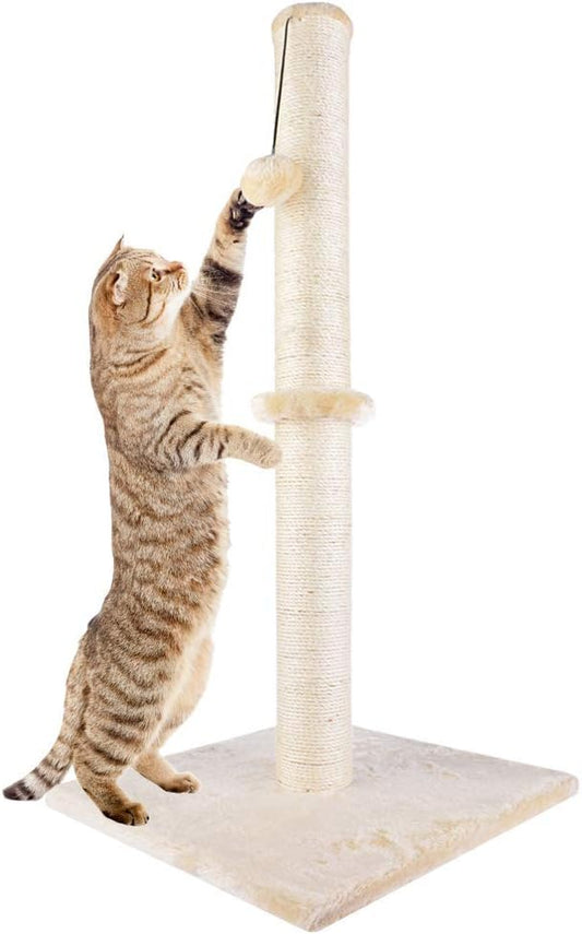 Dimaka 29" Height Tall Cat Scratching Post, Claw Scratcher with Sisal Rope and Covered with Soft Smooth Plush, Vertical Scratch [Full Strectch] for Standard Size Cats. (Beige)