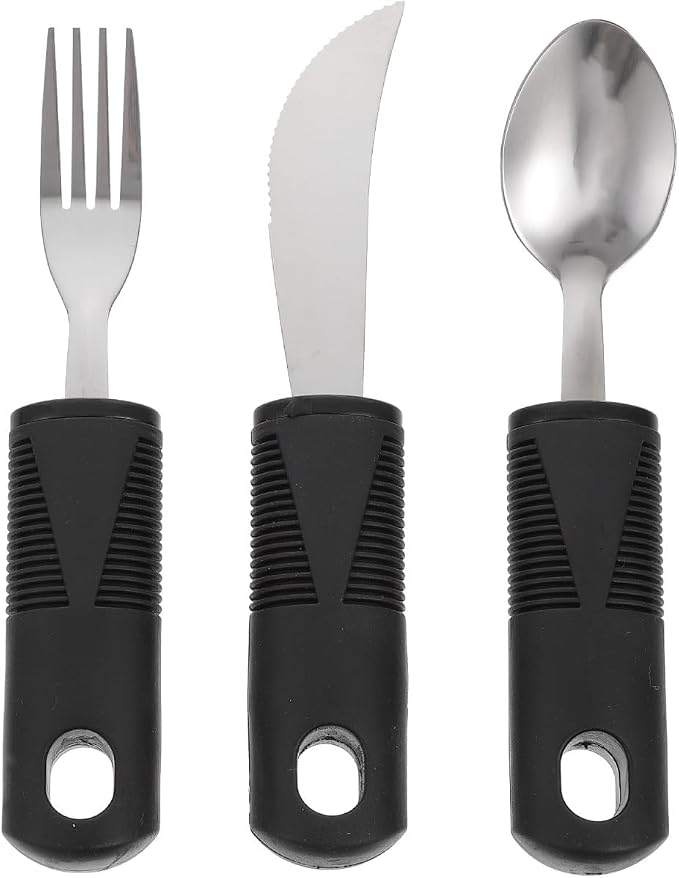 Healifty Adaptive Utensils Anti-Shake Tableware Set 3-Piece Non-Weighted Non-Slip Raised Handle Cutlery 7.87 Inch Fork Spoon Cutter for Elderly Arthritis Tremor Support