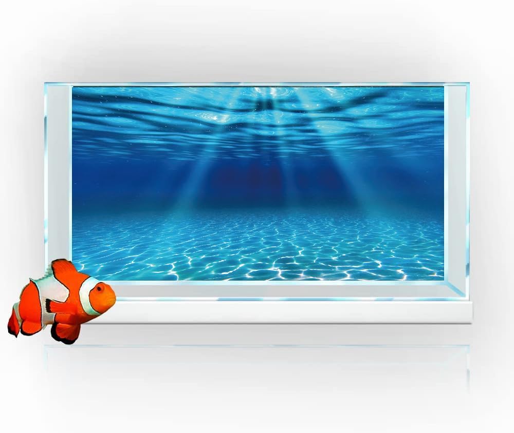 Natural Undersea Aquarium Background, Underwater Ocean Sunlight Fish Tank Background 72X18IN with 8 EVA Double-Sided Tape