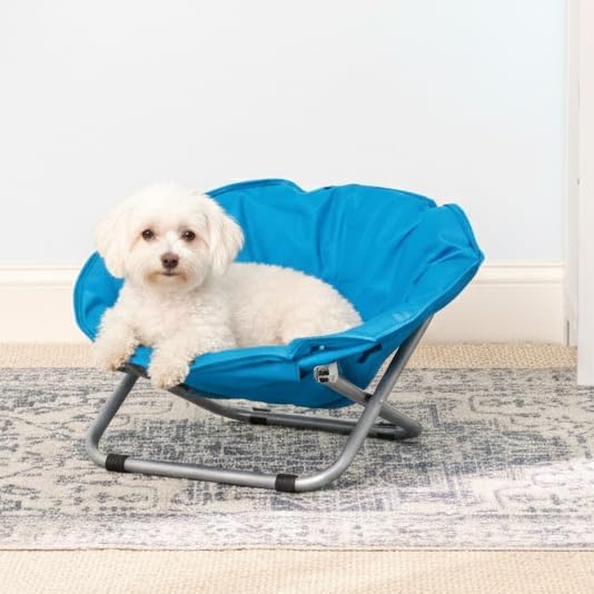 The Lakeside Collection Pet Moon Chair Bed Foldable Indoor Outdoor Elevated Adjustable Height - Blue