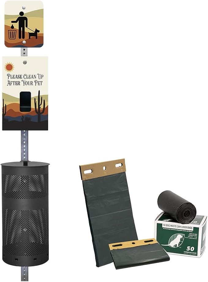 ZERO WASTE USA - Aluminum Dog Waste Station - Desert | Matte Black | DISPENSE-ART™ UV printed aluminum station with MittN™ mitten bags, 25% more dispenser storage, commercial outdoor design