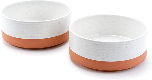 SPUNKYJUNKY Ceramic Dog and Cat Bowls 2 Pack, 5.1'' Dog and Cat Food Water Double Feeding Bowls Non-Slip for Cats and Puppy Small Sized Breed Microwave Dishwasher Safe - 13.5 OZ, 2pcs, Pattern White
