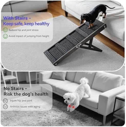 Pawaboo 2026 Upgraded Small Dog Ramp for Couch Foldable, 5 Ajustable Height | Height from 9.8" to 20.5", Portable Stable Pet Steps with Non-Slip Pad, Pet Ramps Use for Sofa Couch Stairs, Wood