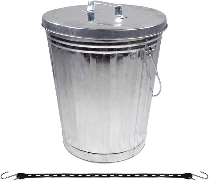 Mytee Products Galvanized Trash Can with Lid Ideal for Trailers - 10 Gallon Steel Mounted Small Outdoor Garbage Can for Home, Office, Bathroom, Kitchen - Fire and Heat Resistant