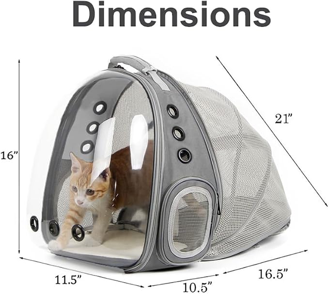 Back Expandable Cat Backpack Carrier, Fit up to 12 lbs, Space Capsule Bubble Window Pet Carrier Backpack for Kitten Bunny Rabbie and Small Puppy Grey