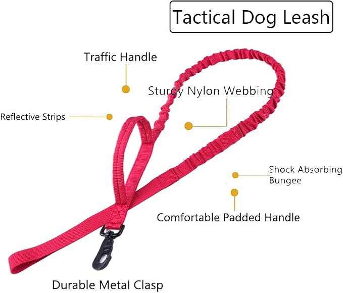 Tactical Dog Collar and Leash Set Adjustable Military Nylon Dog Collar with Control Handle and Heavy Duty Metal Buckle for Large Dogs（Red L | 1000D Heavy-Duty Nylon Fabric,Quick-Release Metal Buckle,Adjustable Fit,Soft-Padded Webbing,D-Ring,for Trainin...