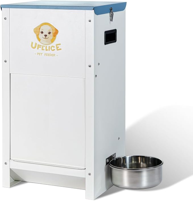 Dog Feeder - 25 lbs Heavy Duty Pet Feeder Automatic Dog Food Station Pet Lodge Galvanized Steel for Medium and Large Dog Outdoor Use (Assembly Required)