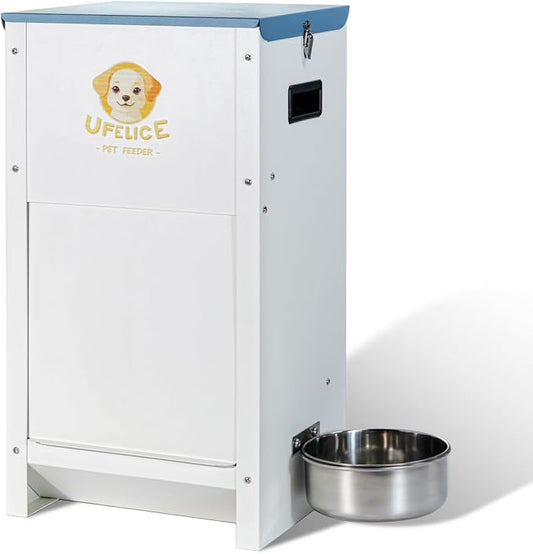 Dog Feeder - 25 lbs Heavy Duty Pet Feeder Automatic Dog Food Station Pet Lodge Galvanized Steel for Medium and Large Dog Outdoor Use (Assembly Required)