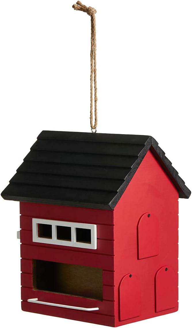 Glitzhome Hanging Bird House for Outside,10.25" H Modern Hand Painted Wooden Bird Houses for Outdoors, Functional and Decorative Bluebird Birdhouses Outdoor Garden Birdhouse, Red