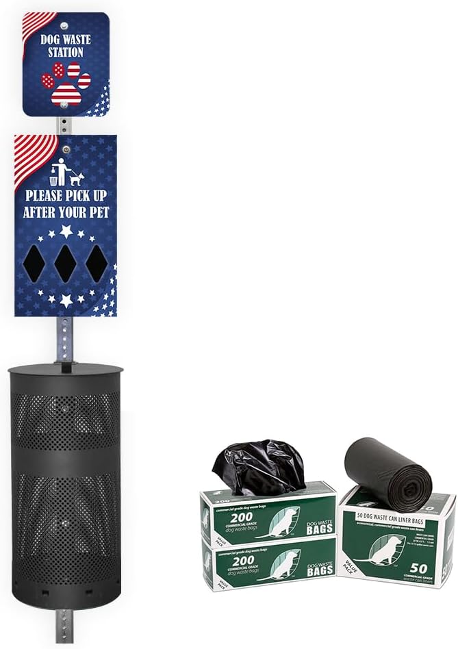 Zero Waste USA - Aluminum Dog Waste Station - Team USA | Matte Black | DISPENSE-ART™ UV-printed aluminum station, 25% larger bag storage, rust-proof commercial design for parks & properties