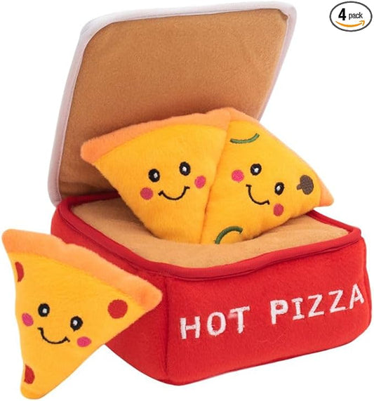ZippyPaws Burrow- Interactive Dog & Puppy Toys for Boredom, Stimulating Pet Products to Keep Them Busy, Hide & Seek Plush Dog Puzzle, Enrichment Squeaky Toy, for Small & Medium Dogs- Pizza Box