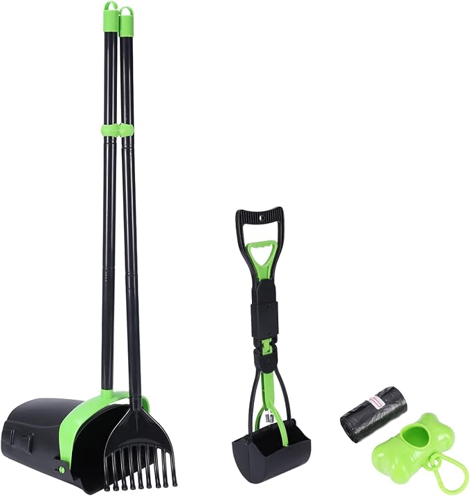 Dog Pooper Scooper Long Handle Pooper Scooper Set Pooper for Dogs -Outdoor Cleanup Tool Foldable -Portable Pet Waste Pick Up Set