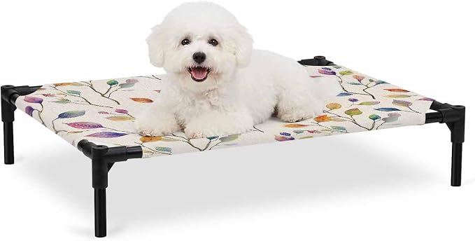 Outdoor Elevated Dog Bed for Medium Dogs, Colorful Leaves Breathable Cooling Raised Dog Cot for Indoor/Outdoor, Farmhouse Branches Botanical Vintage Waterproof Elevated Pet Beds, M 24 x 20 in