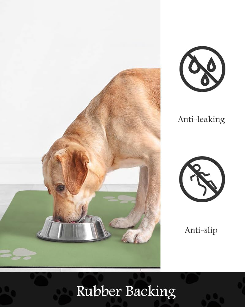 Pet Feeding Mat-Absorbent Dog Mat for Food and Water Bowl-No Stains Quick Dry Dog Water Dispenser Mat（Green,12"x19"