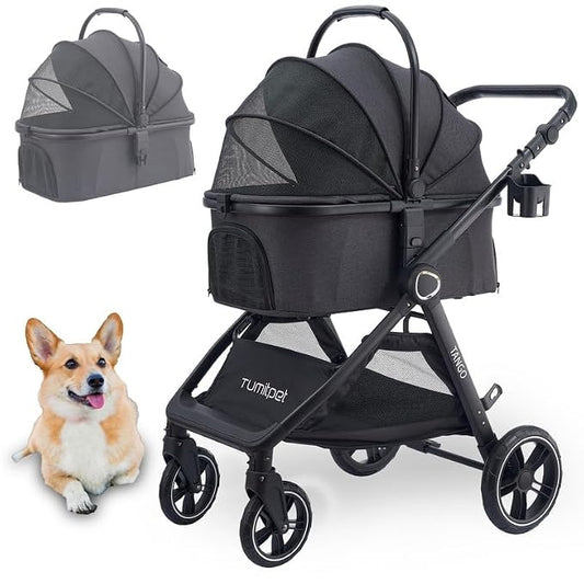 Tango Pet Stroller, 2 in 1 Dog Stroller for Small Medium Dogs | Adjustable Handler Removable Carrier Folding Dog Carriage for Travel