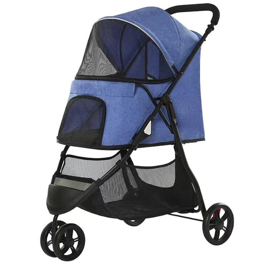 Pet Stroller for Small/Medium Dogs & Cats, Lightweight Travel Stroller (Dark Blue)
